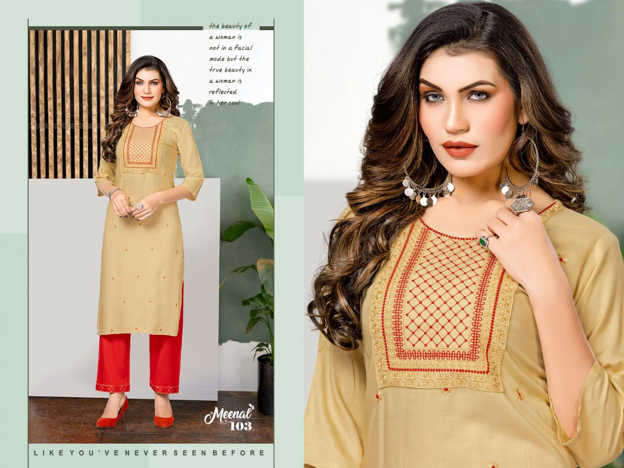 Trendy Meenal Ethnic Wear Designer Wholesale Kurti With Bottom
